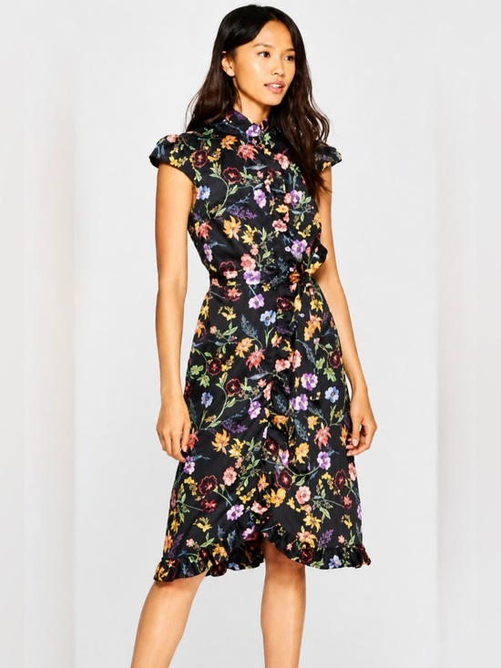Who What Wear Dresses & Skirts - Who What Wear Black Floral Ruffle Midi Dress